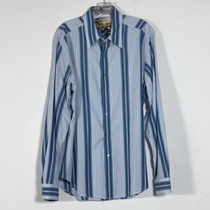 Robert Graham Button Up Shirt Mens Size L Blue Striped Long Sleeve Flip Cuff